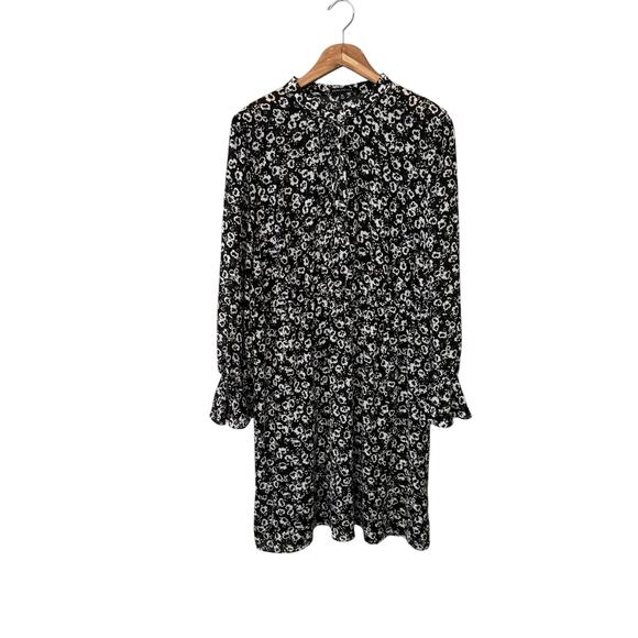 J. Crew Women’s Midi Dress Sheer Floral White Black Flutter Long Sleeve Size XL - Picture 1 of 12
